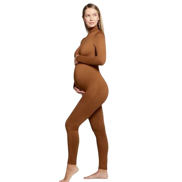 Bumpsuit Penelope Maternity Jumpsuit Turtleneck Long Sleeve Mocha Pregnant Sz S